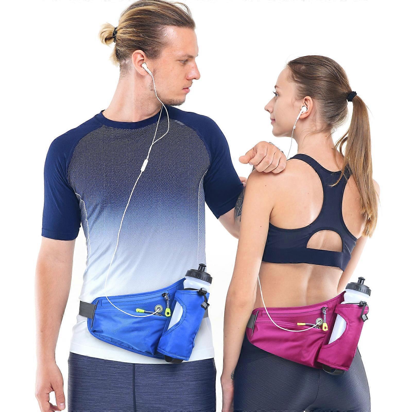 Anself Unisex Hydration Belt Bag, 2 Compartments, Polyester, Running Belt, Black