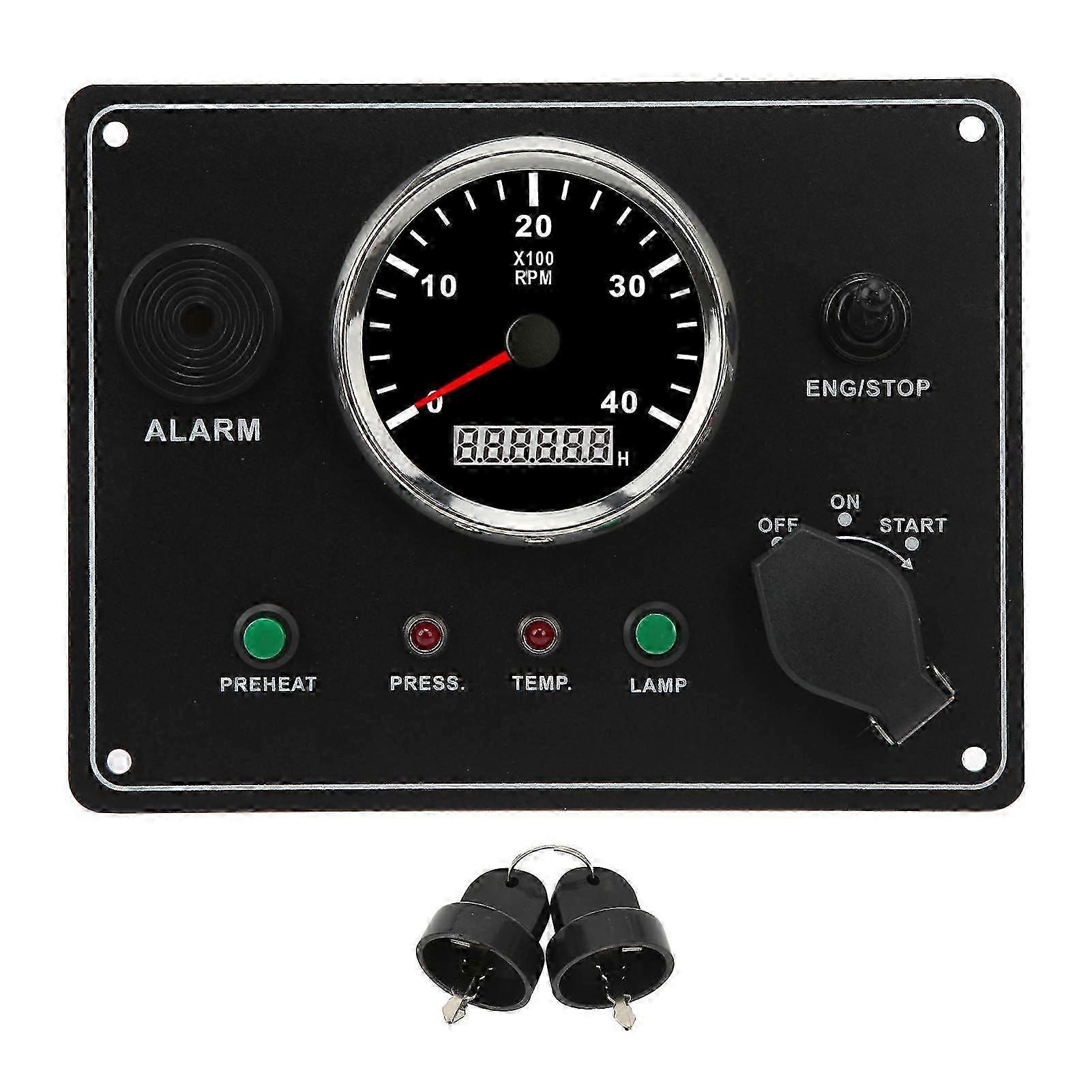 Boat Instrument Panel Multifunction 4000RPM Red Backlit RV Switch Panel with Alarm Function for Marine Boat Yacht 12V