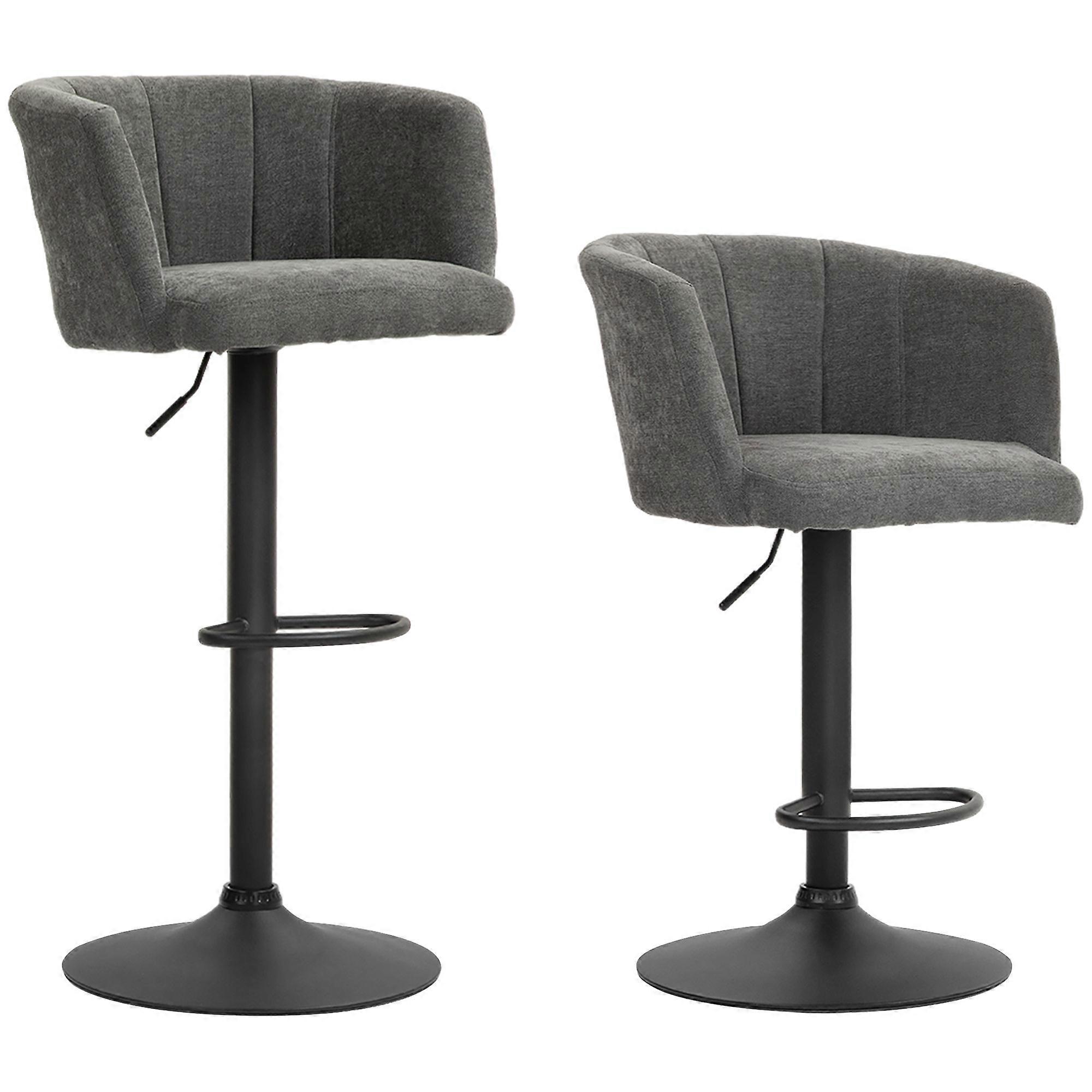 Dark Gray Fabric Bar Stools Footrest Adjustable Swivel