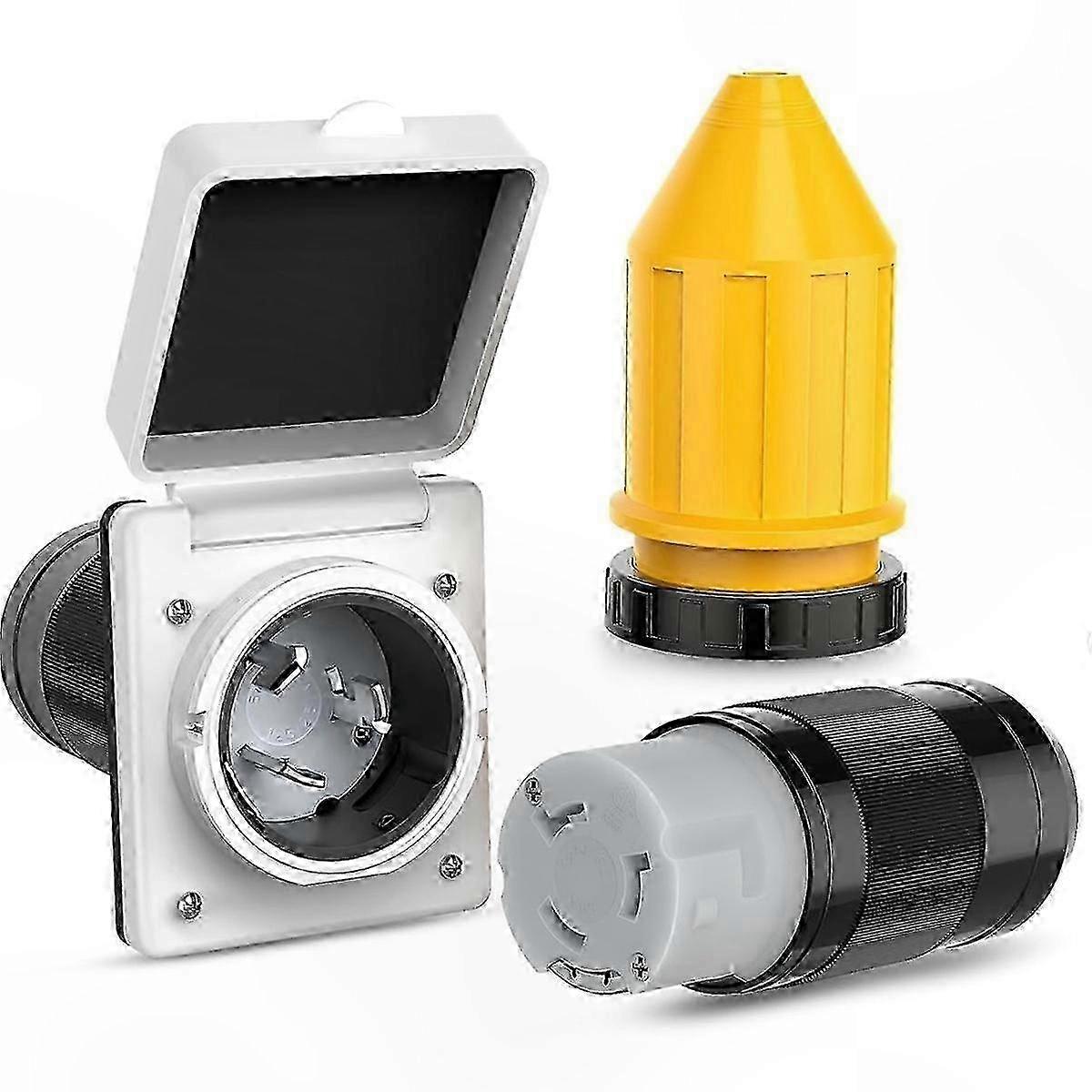 50AMP RV Shore Power Kit with Cord Protector, 125/250V Inlet Outlet, NEMA SS2-50P SS2-50R Twist Lock Connection Edition 1023