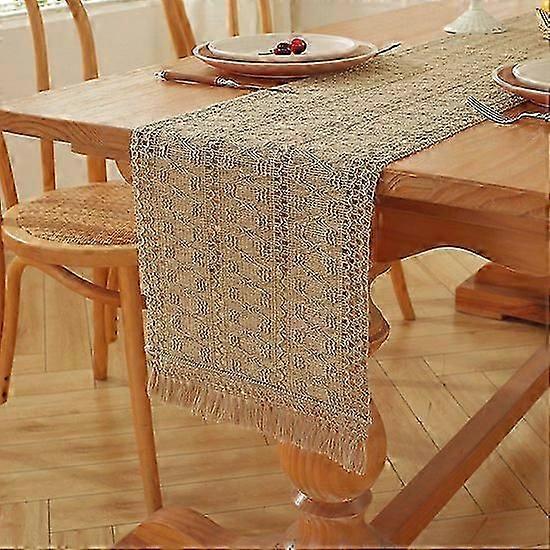 Bohemian style table runner with tassels - linen weave table runner - country style hollow tablecloth table runner - the dining table in spring, home