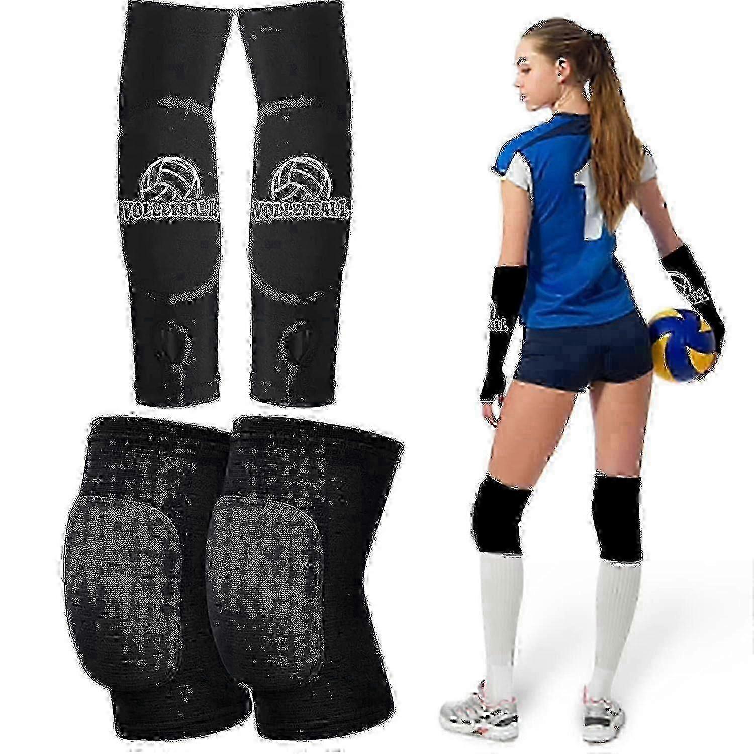 バレーボール膝パッドとバレーボールアームスリーブ、バレーボールアクセサリーギア、高保護パッド付きバレーボール膝パッド、親指穴付きアームスリーブ、W
