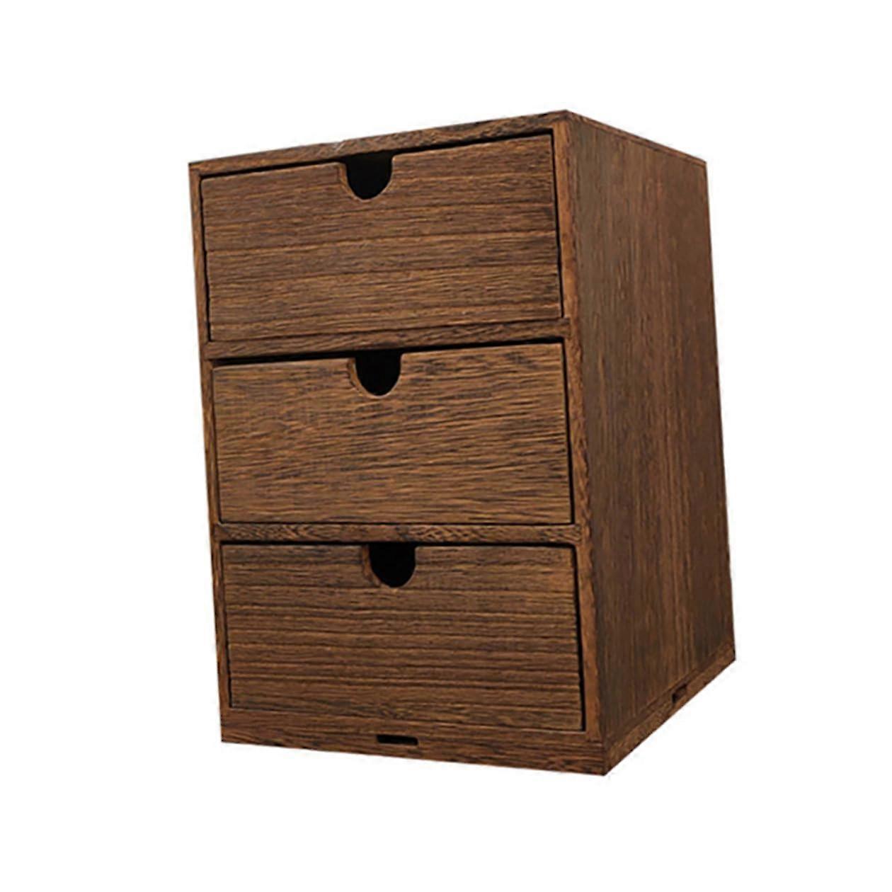 Wooden Multilayer Storage Box ThreeDrawer PullOut Design Brown Organizer For Home Office Cosmetics Sundries Sorting