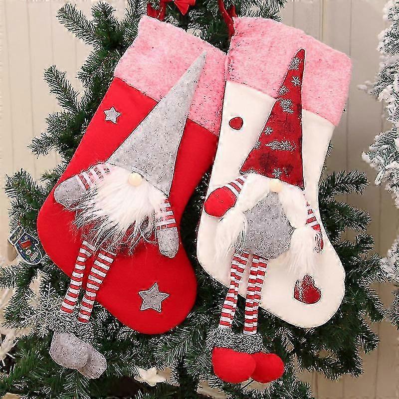 Festive Stocking for Holiday Display - Christmas Element Set in Red White Colors