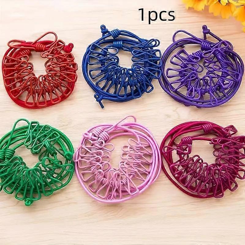 Random Color Portable Clothesline With 12pcs Clothespins, 1 Set Windproof Travel Clothesline, Stretchy Retractable Elastic Laundry Clothes L