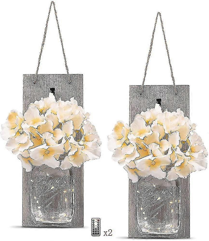 2 Pcs Rustic Mason Jar Wall Sconces, Vintage Rustic Wood Decoration, Wrought Iron Hooks