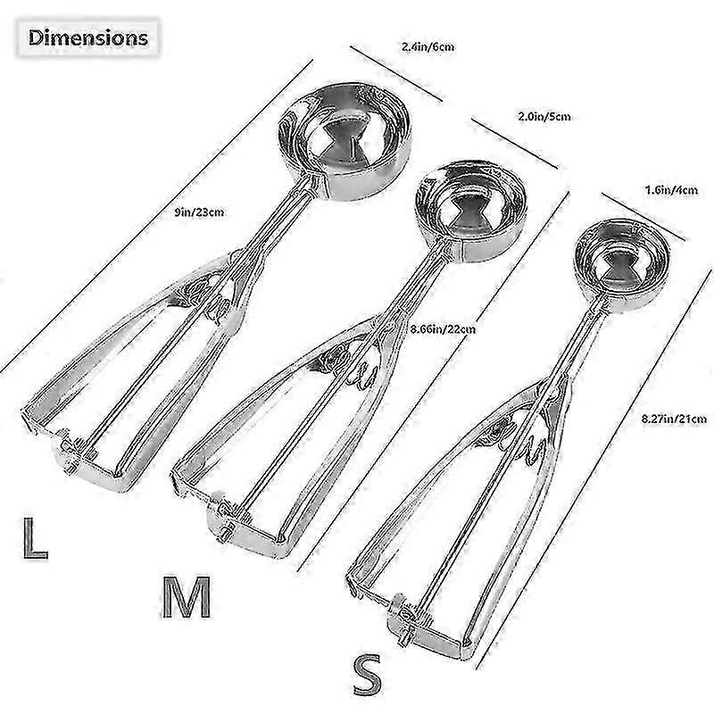 Ice Cream Scoop, Set of 3 Cookie Scoops, Stainless Steel Ice Cream Scoop, Large/Medium/Small Cookie Scoops for Baking 2025