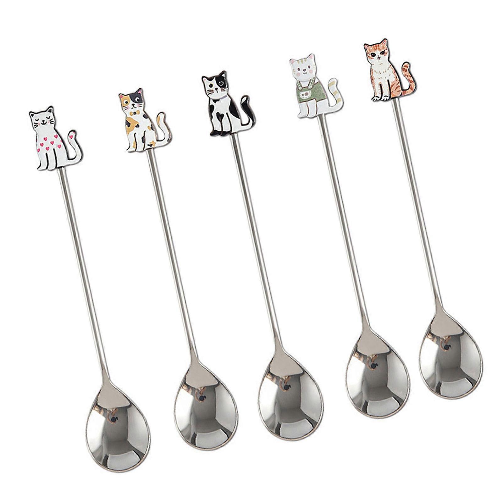 Elegant Fish Cats Motifs Nonrust Steel Spoon Heat Resistant For Hot Beverages Dessert And Food Preparation Multicolor