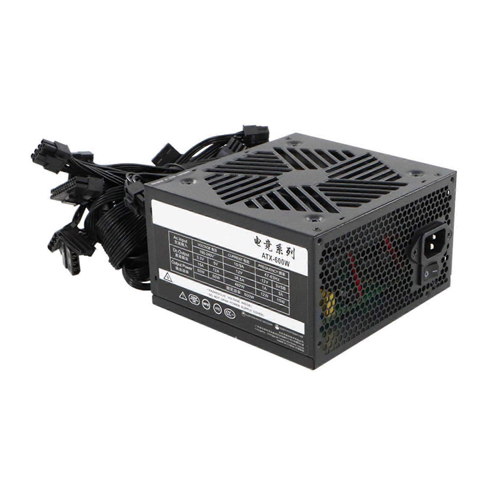 PC Desktop Computer 600W Power Supply Quiet Fan 24Pin Gaming PC Power Supply Computer Mining Accessories for PC Graphics Multicolor