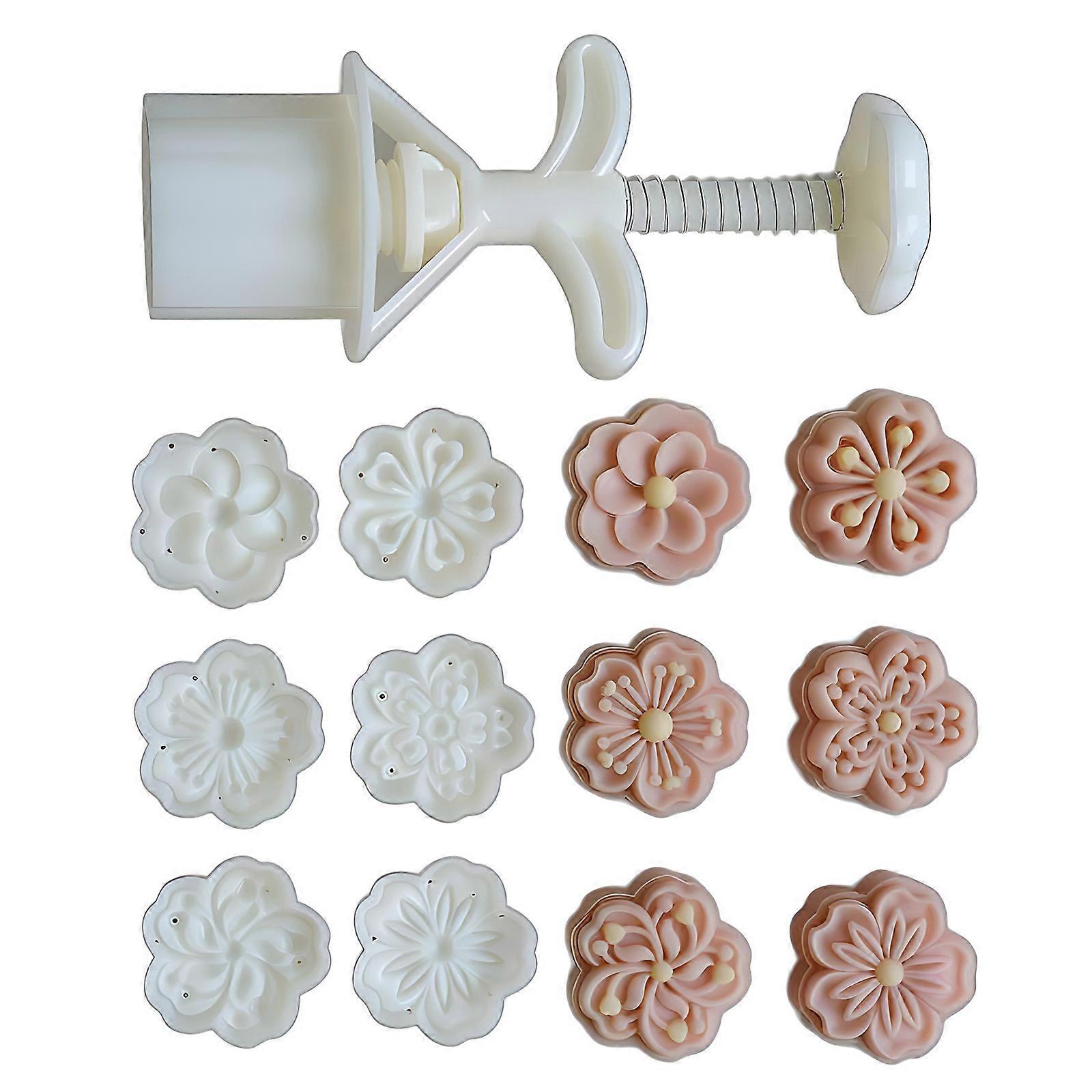 Flower shape Cake Molds with 6 Stamp Mooncakes Press Molds Unique Mooncakes Making Embosser for Cooking Enthusiasts Multicolor