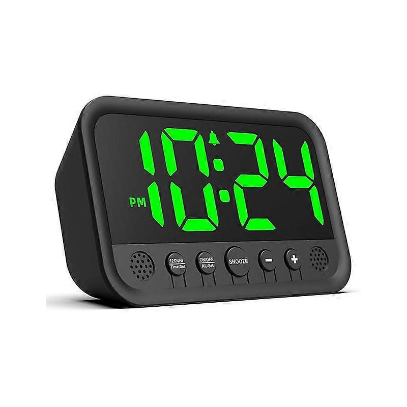 Digital Alarm Clock with Green LED Indicator for Bedroom, Plug-in Alarm Clock with Adjustable Volume, Brightness, Snooze, 12/24 Hours