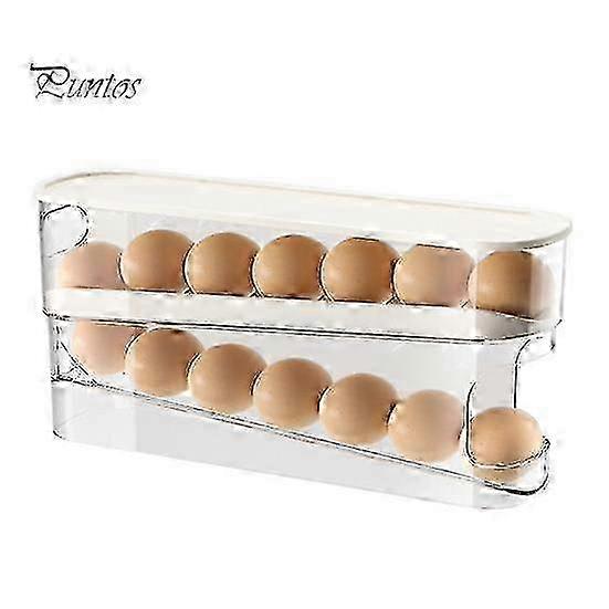 Kitchen Egg Holder Box Space-Saving Automatic Rolling Eggs Dispenser for Holding 12 Eggs Double-layer Anti-drop Egg Organizer for Refrigerator