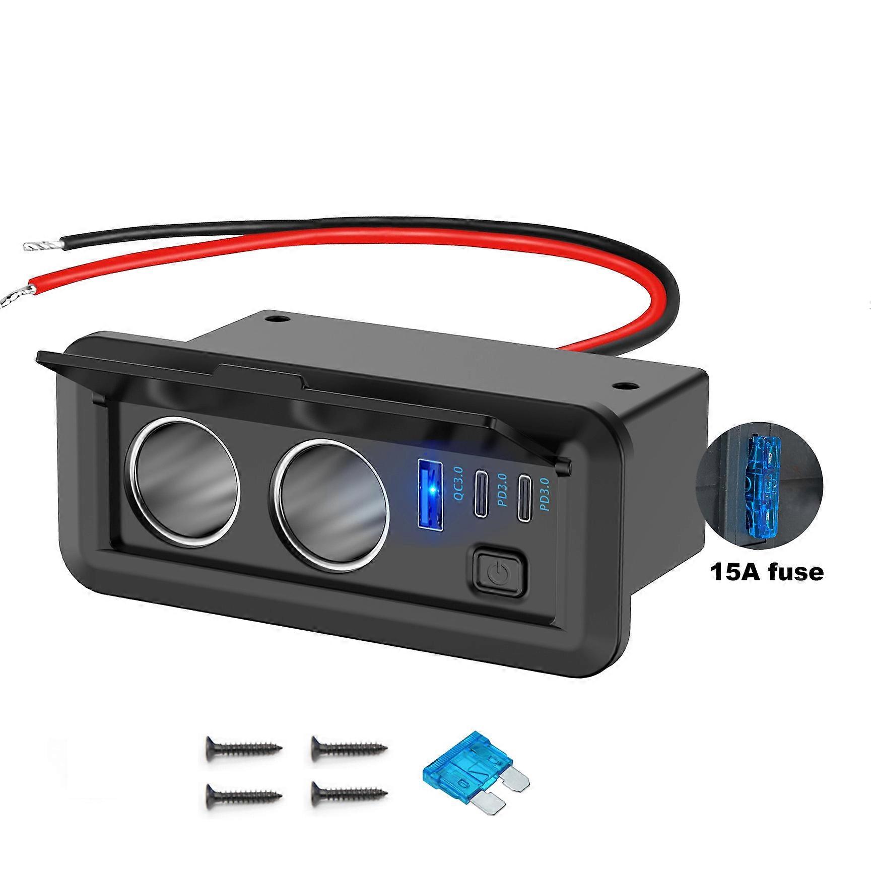 12V 3 Port Car Cigarette Lighter Splitter Fast Charger Plug Phone Power Adapter With Switch for Car DVR GPS