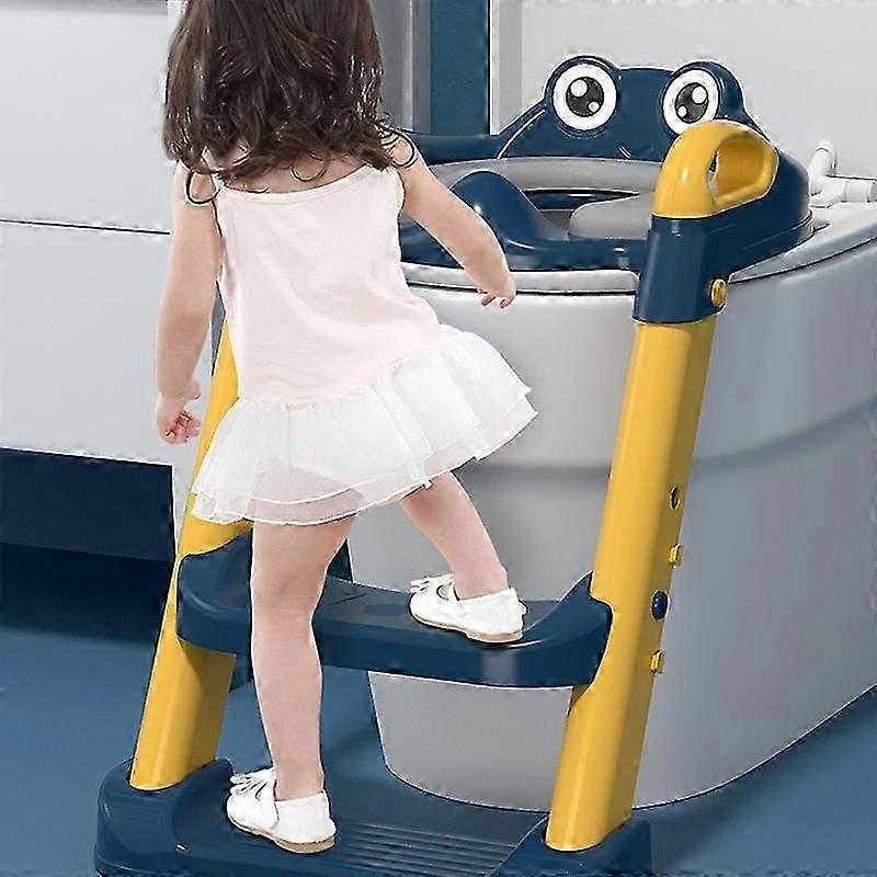 Kid's Toilet Seat with Step Stool Ladder & Handle Adjustable Step Cartoon Design