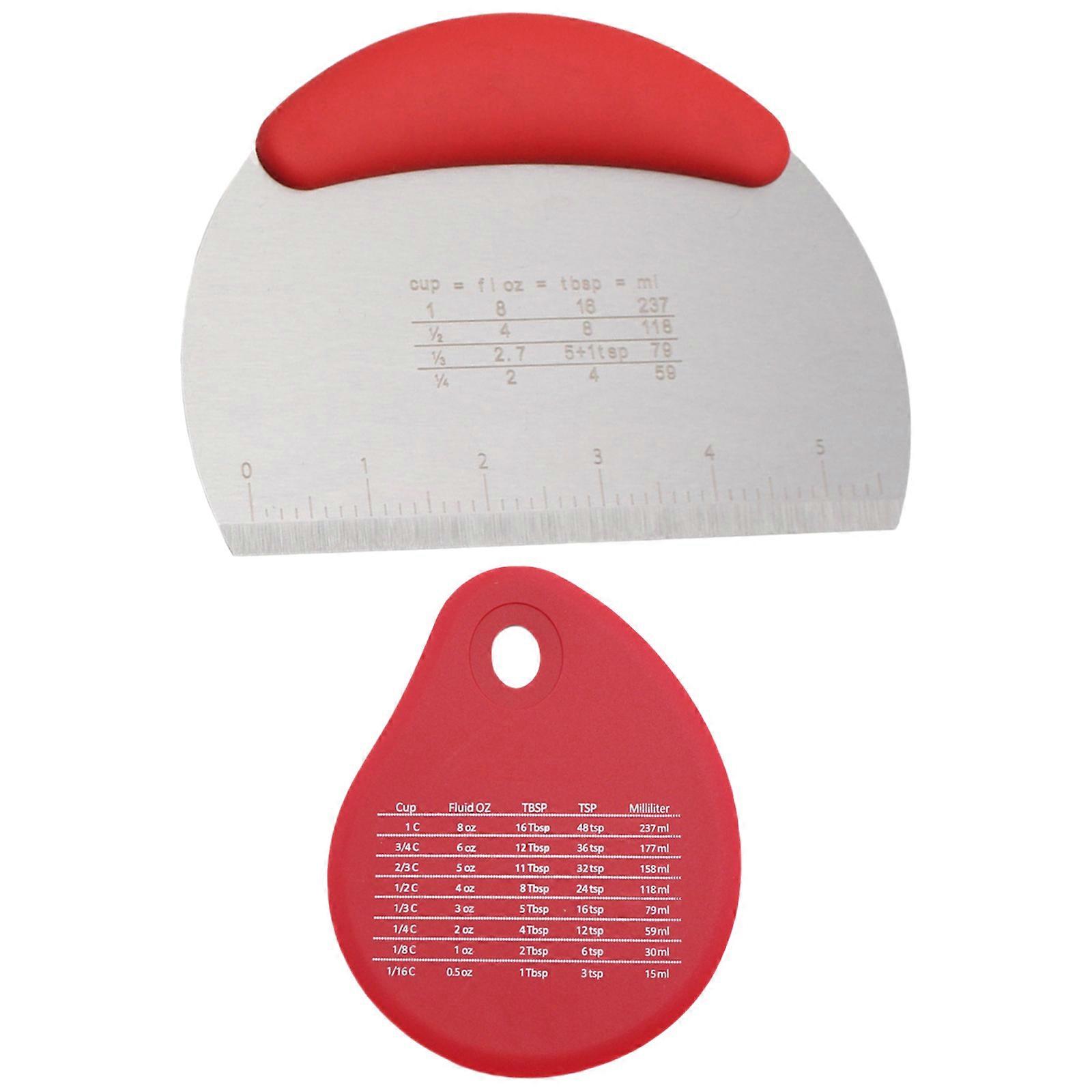 2Pcs High Temperature Resistant Silicone Scraper Set Multipurpose Pizza Cutter with Scale for Cook Kitchen Utensils  Red