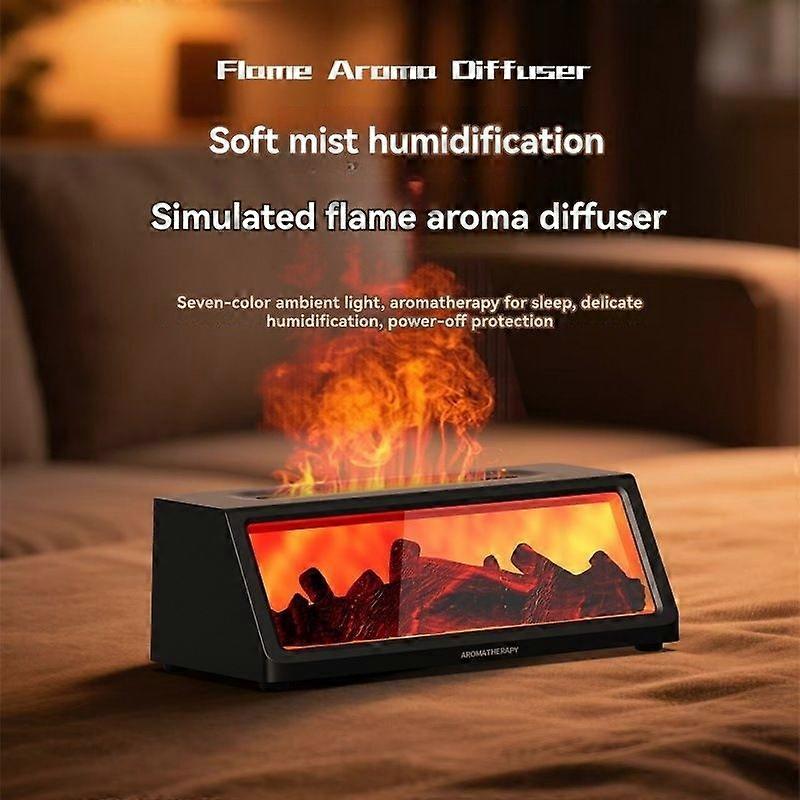 Compact Electric Aromatherapy Diffuser with Flame Effect - Black/White, Remote Control, Timer