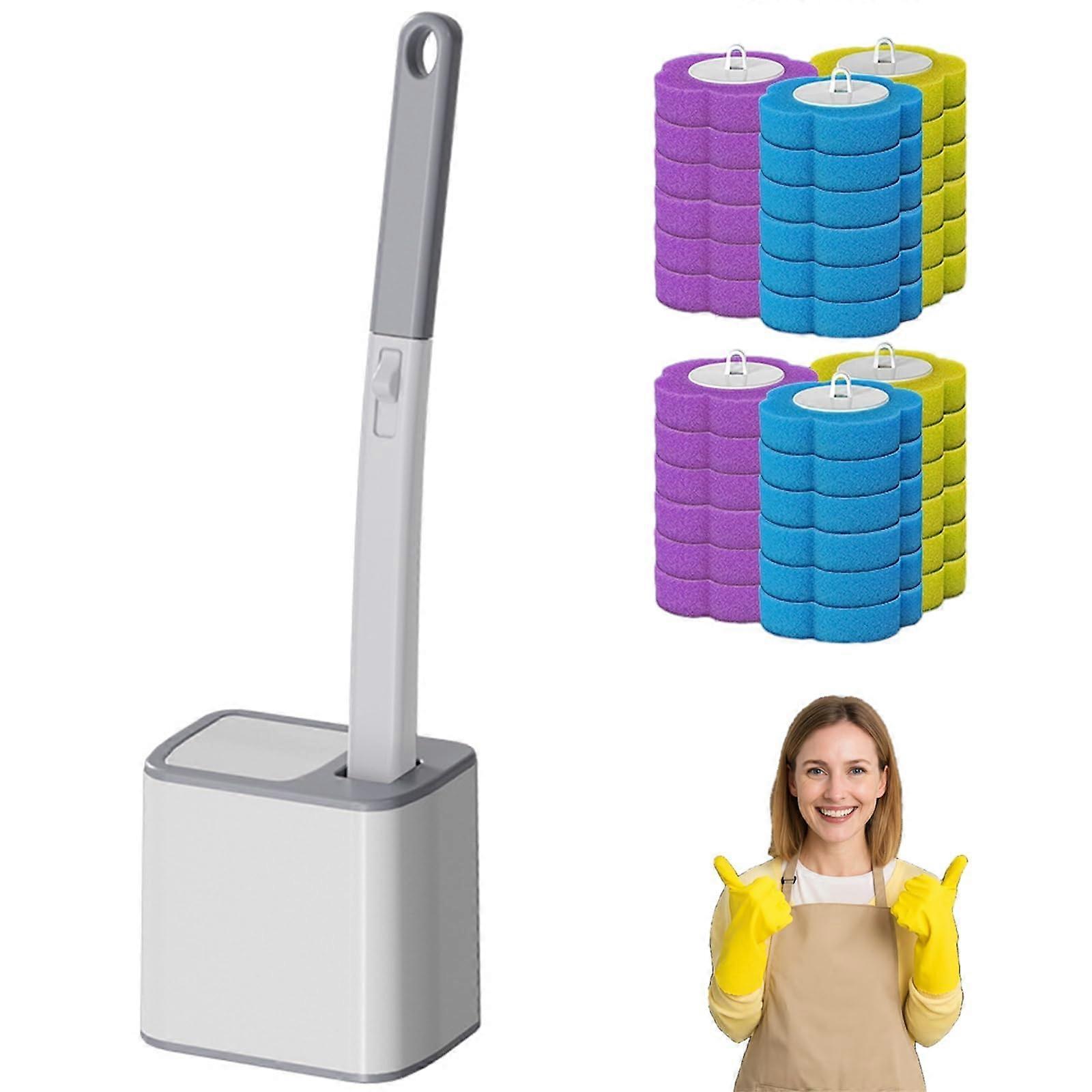 Disposable Toilet Brush Cleaning System with Automatic Lid, 18 Replacement Heads + 18 Refills