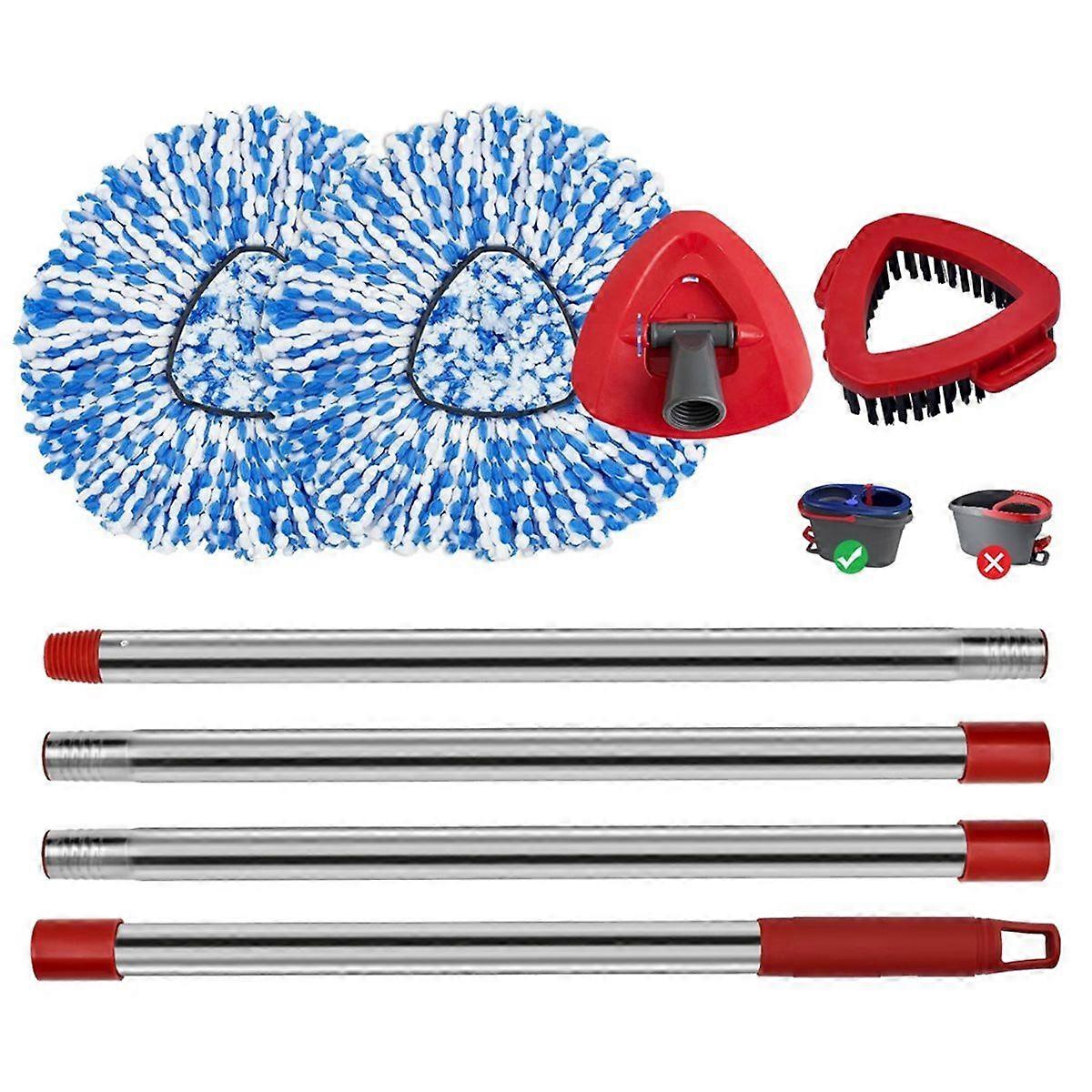 Handle Mop Heads and Base Replacement Sets Compatible with EasyWring Rinseclean 2 Tank SystemReusable