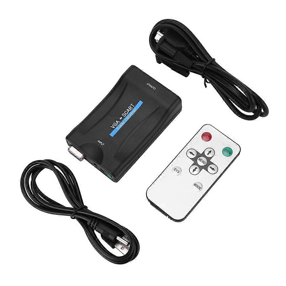 Emoshayoga VGA to SCART Video Audio Converter, Video Audio Adapter, Audio Adapter USB with Remote Control for Computer/PC/Desktop