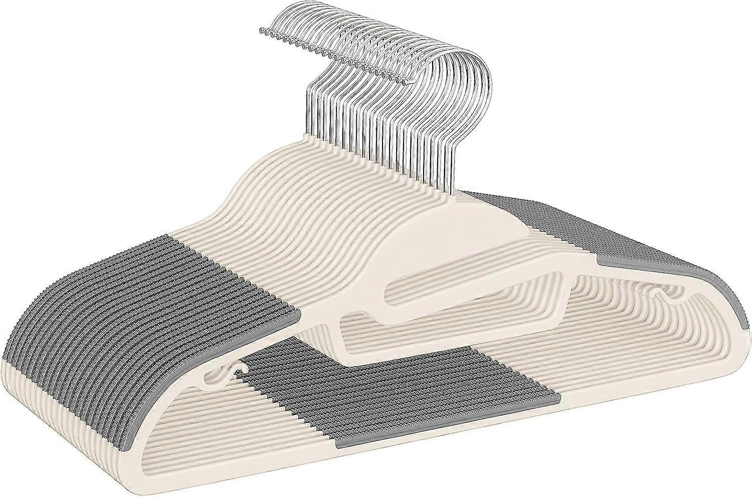 Heavy Duty Clothes Hangers with NonSlip Design, 360° Swivel Hook, Set of 12 Beige