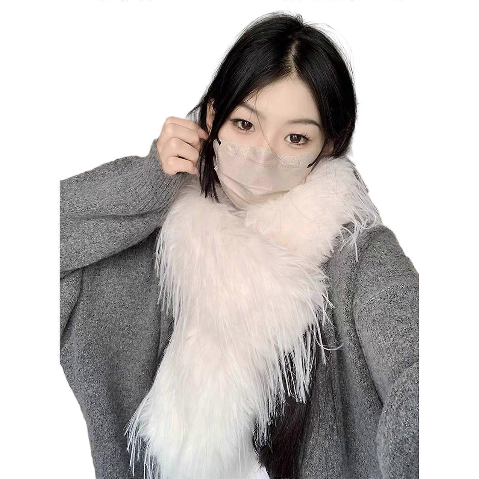 Écharpe en fourrure polyvalente Longue écharpe polyvalente Écharpe pour femmes Écharpe en fourrure épaissie pour l’hiver à la mode Écharpe chaude en fourrure Blanc