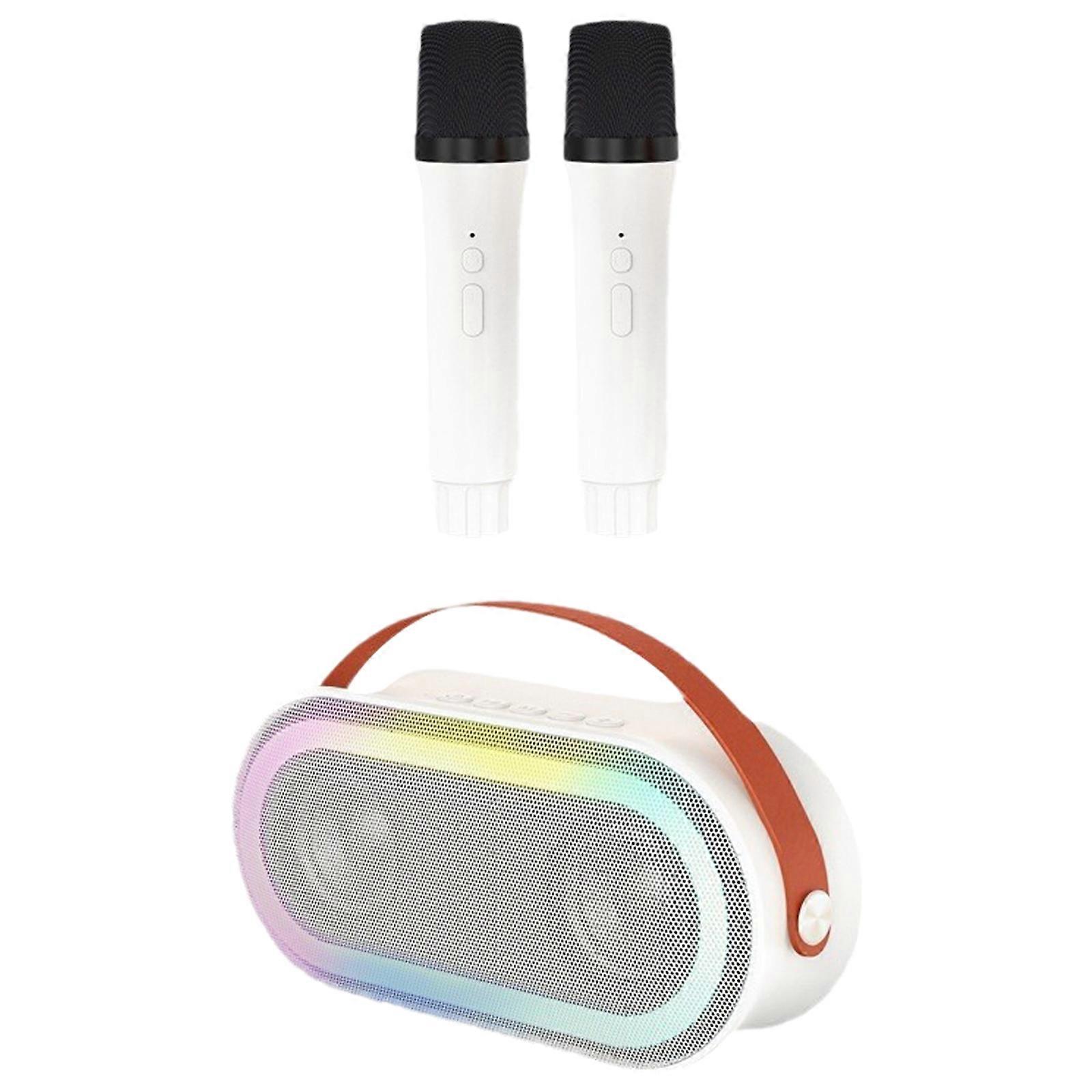 Portable KTV Speakers Microphone Set Desktop Loudspeaker with 1pc/2pcs Microphone & Cool LED Light for Home KTV  White