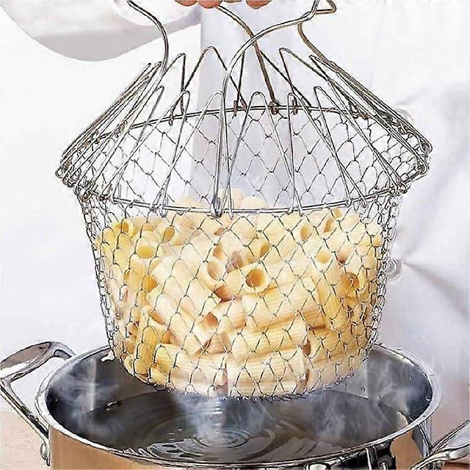 Foldable Stainless Steel Frying Basket for Deep Frying, Steaming and Draining Vegetables and Fruits
