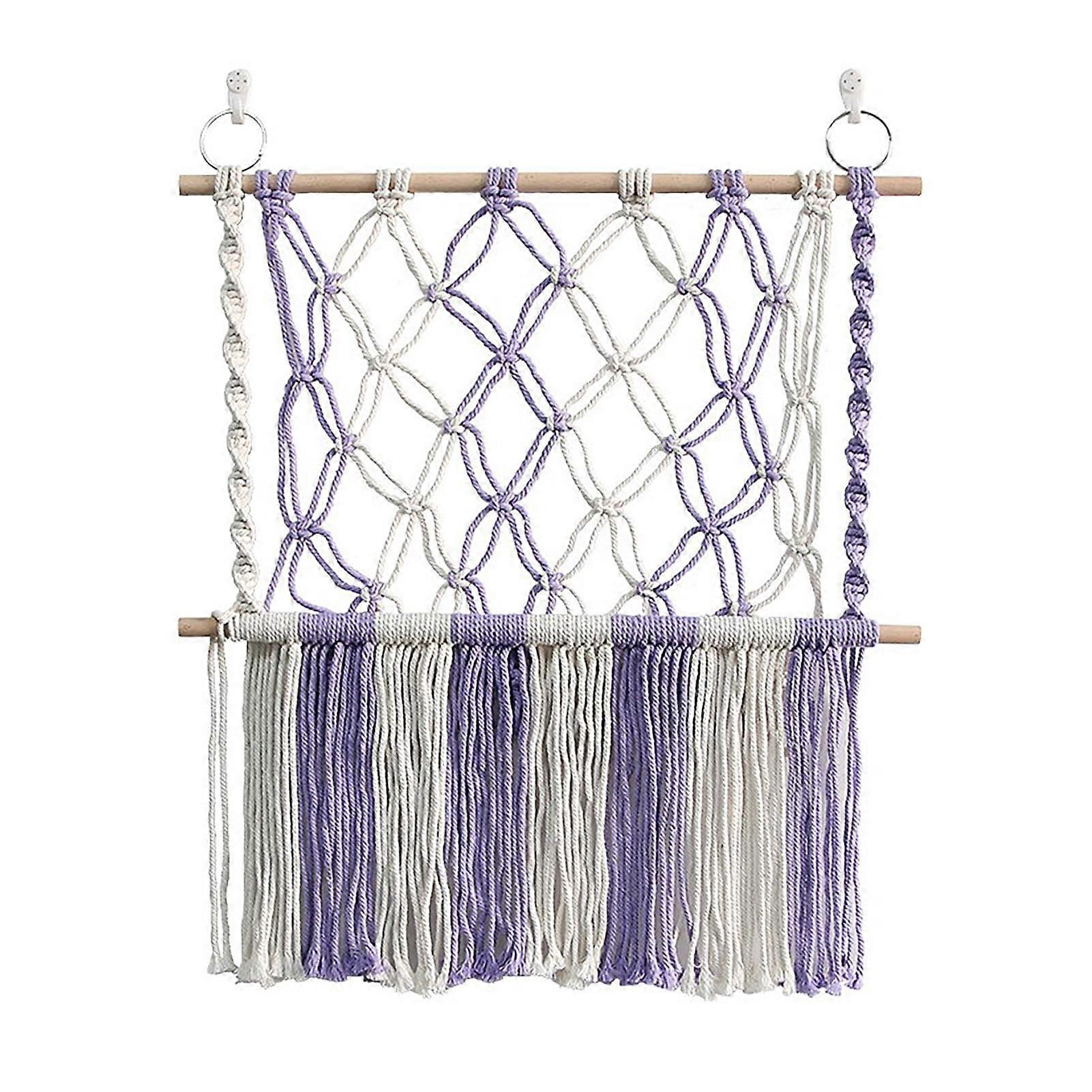 Macrame Toy Storage Hammock with Wooden Holder, Boho Plush Organizer for Corner Wall Hanging