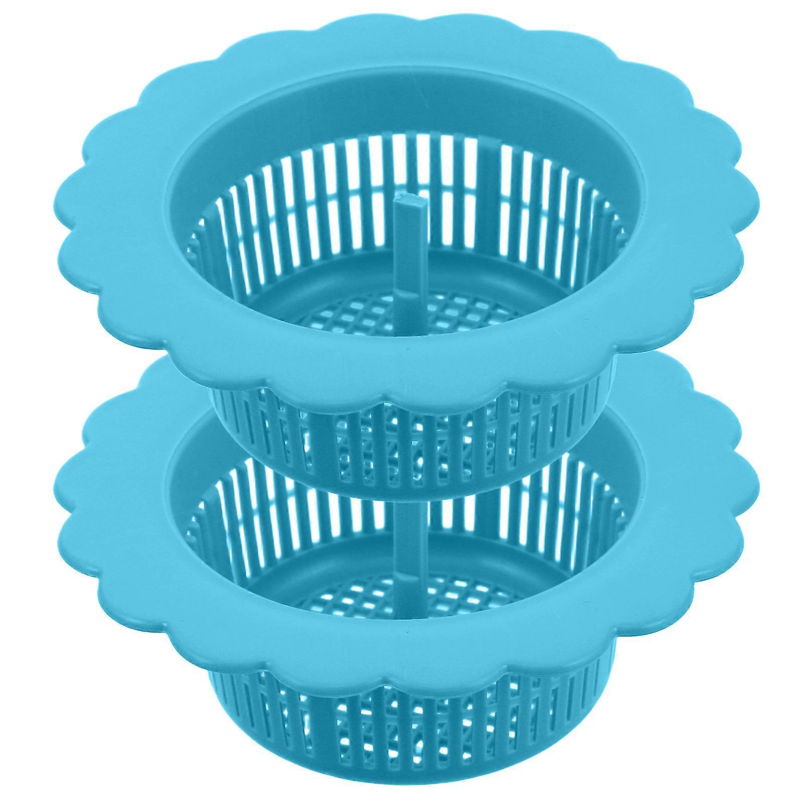 Water Drain Filter Basket for Kitchen Sink Strainer 2Pcs Blue Plastic Set