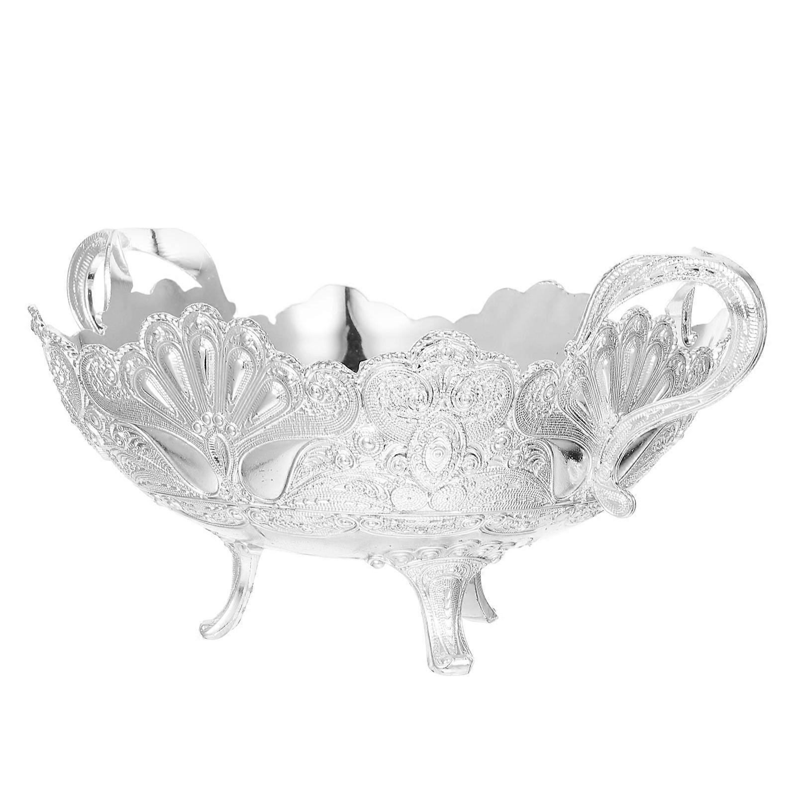 Fruit Storage Plates Footed Fruit Bowl for Kitchen Countertop Silver Metal