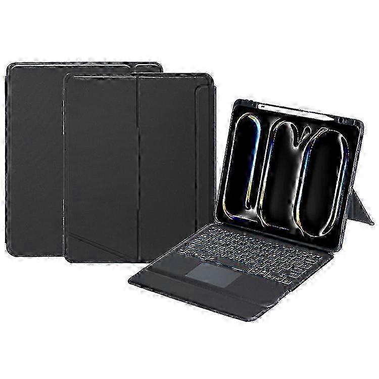 T14B-AS Compatible For iPad Pro 13 (2024) Rotation Shaft Stand Leather Tablet Protection Cover + Backlit Touchpad Bluetooth Keyboa