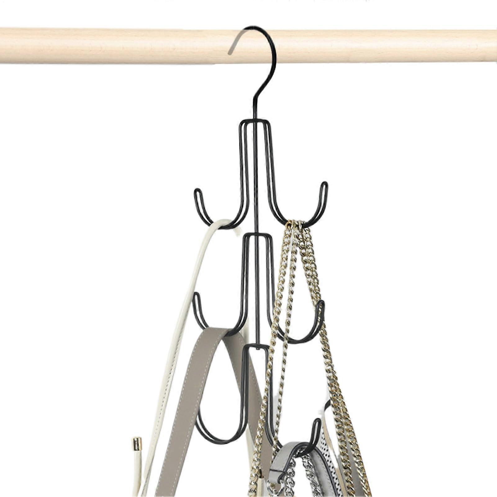 Wardrobe Organizer Rack with MultiLayer Iron Hooks, RustResistant Bag Holder for Home or Travel Black