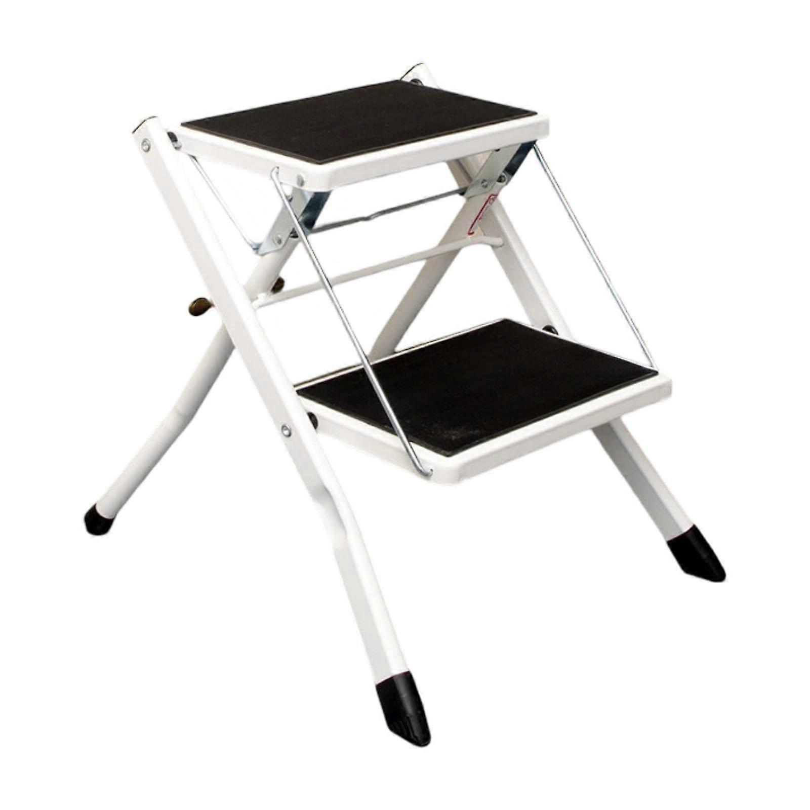 Foldable Step Stool with Double Pedal, 120kg Capacity Portable Ladder for Kitchen Office , White