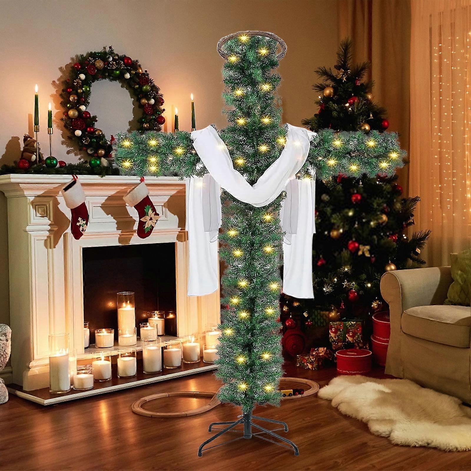 Sapin de Noël artificiel pliable Taicans pré-illuminé en pin avec croix et lumières LED