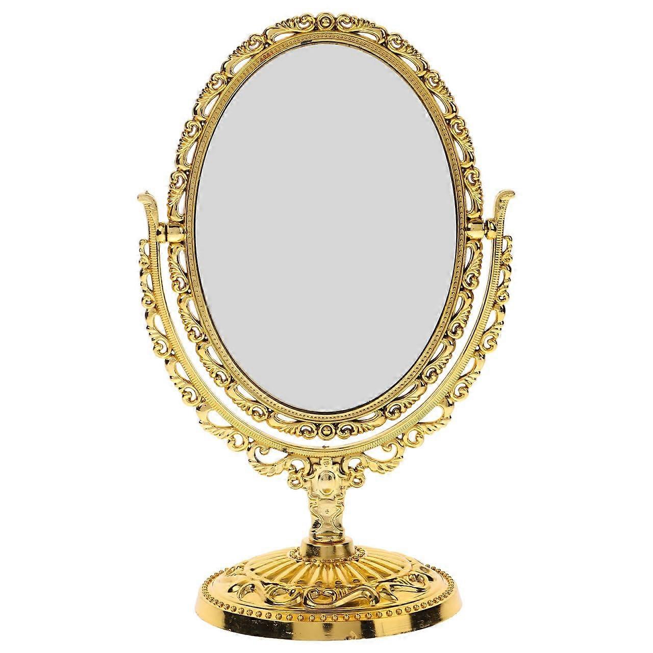 Vintage Double Sided Makeup Mirror with 360° Rotation, Gold Vanity Mirror for Desktop Use