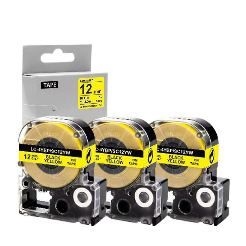Label Maker Tape 3PK 12mm Black on Yellow SC12YW LK4YBP Compatible with LW700 LongLasting