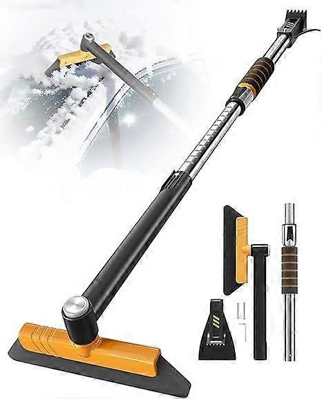 43.7" Extendable Ice Scraper for Car Windshield with 12 Adjustable Length Settings, Foam Grip, and 360 Pivoting Detachable Brush Head for Truck and SU