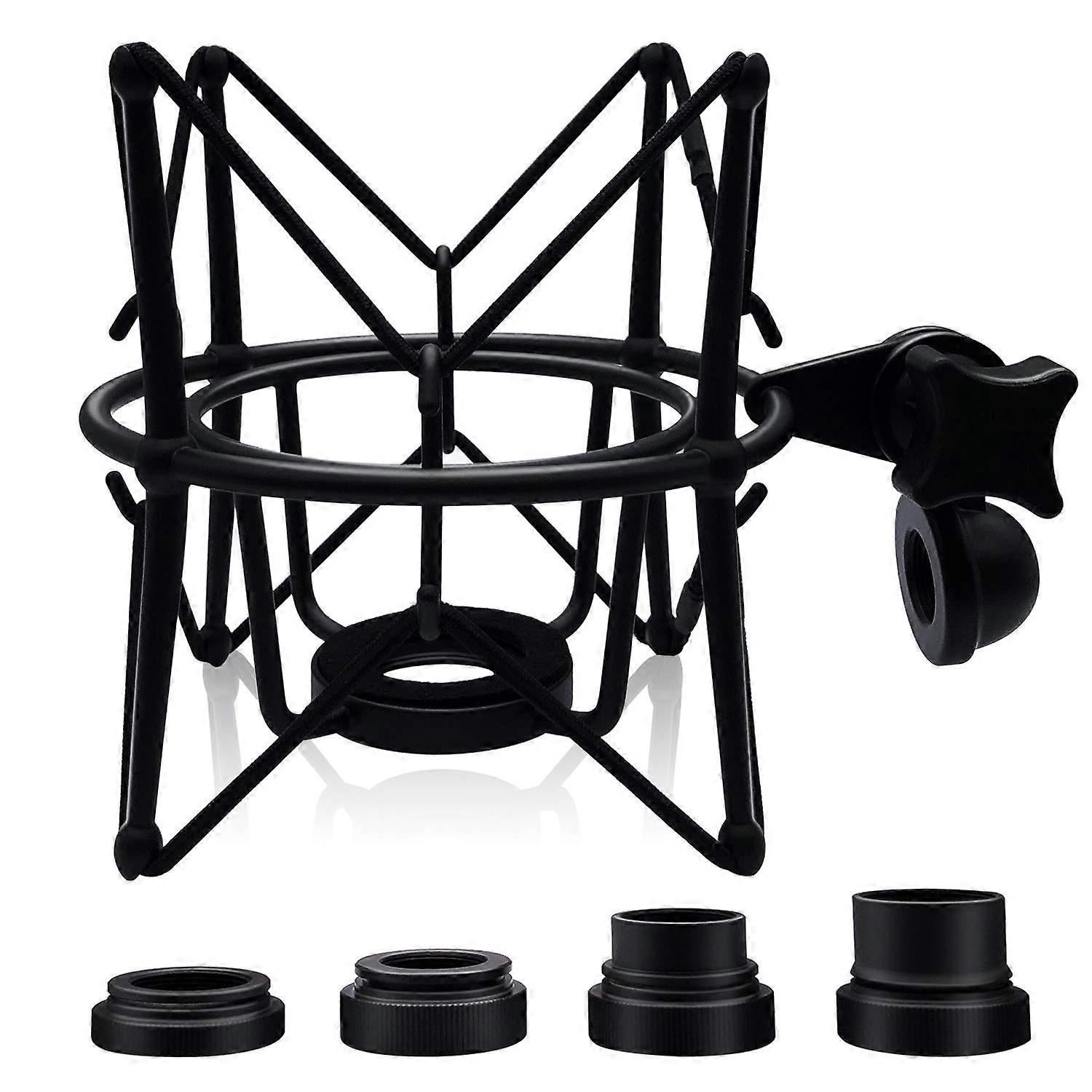 Universal Microphone Shock Mount for Condenser Mics, Adjustable Holder with Noise Reduction, Black