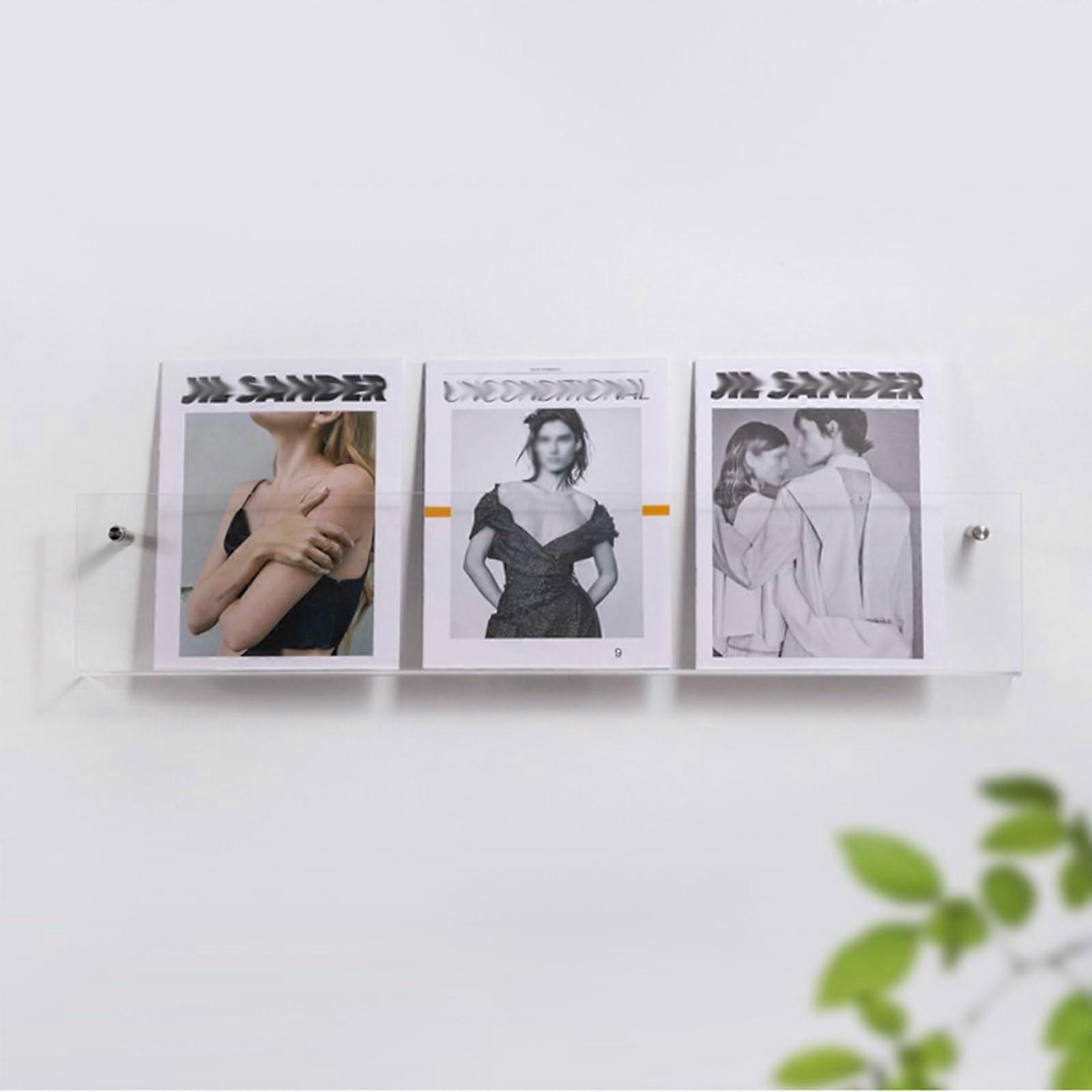 Acrylic Wall Magazine Rack Clear 47.2in Easy Mount Display Shelf for Brochures and Literature