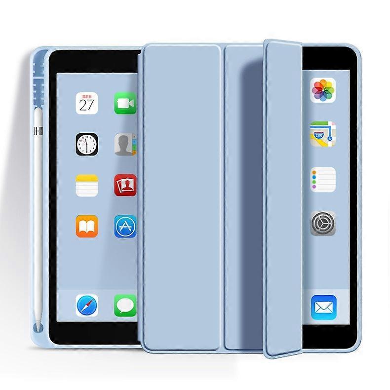 Capa elegante para iPad Air 6 de 11 polegadas com compartimento para caneta, em silicone branco gelo e couro macio.