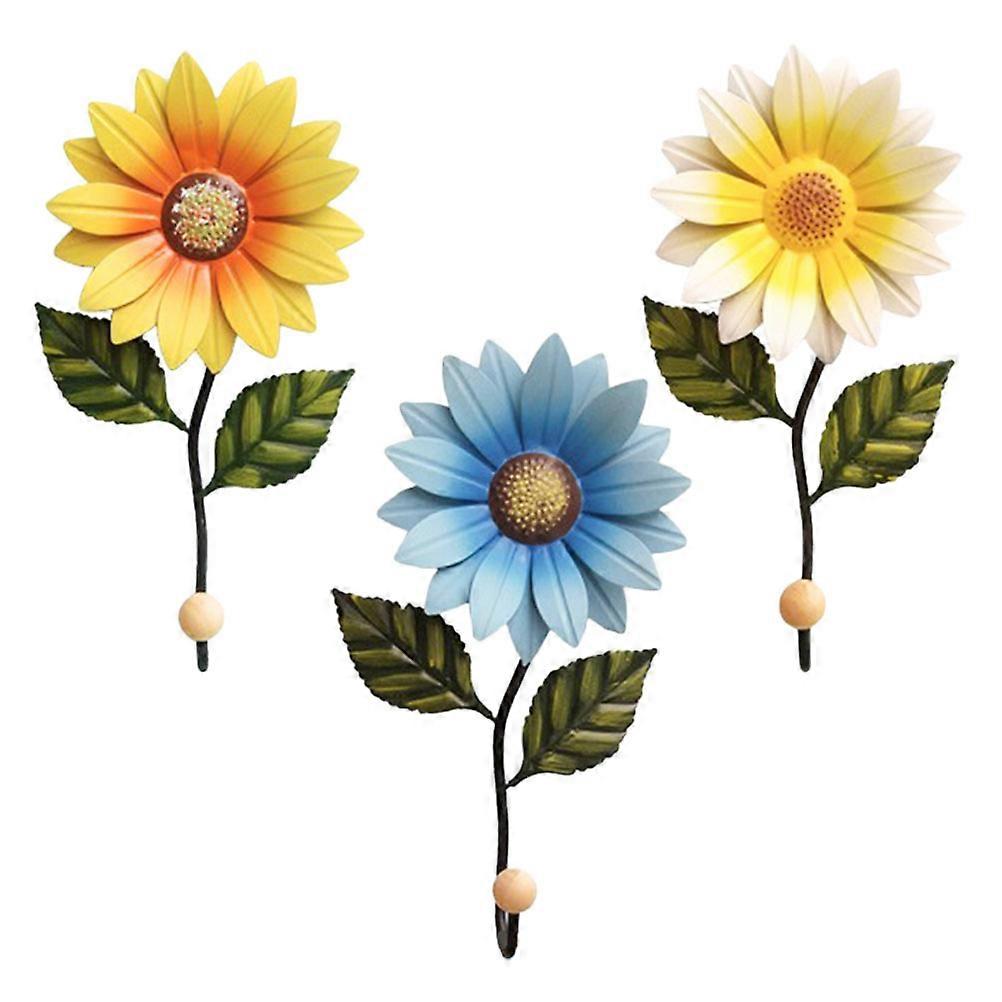 Decorative Daisy Wall Hooks Metal Wall Hanger for Storage 3Pcs Set