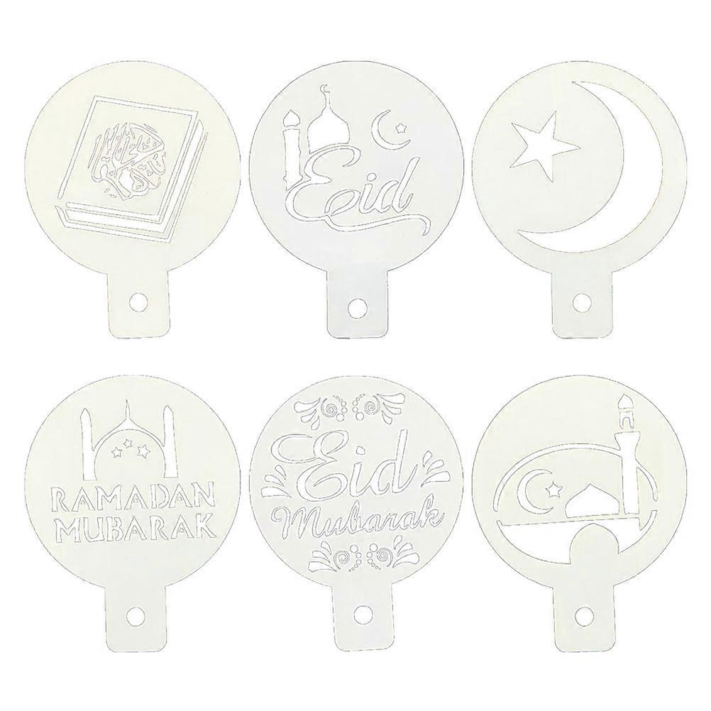 Coffee Template Cake Baking Stencils for 6Pcs Eid Mubarak Theme Decoration