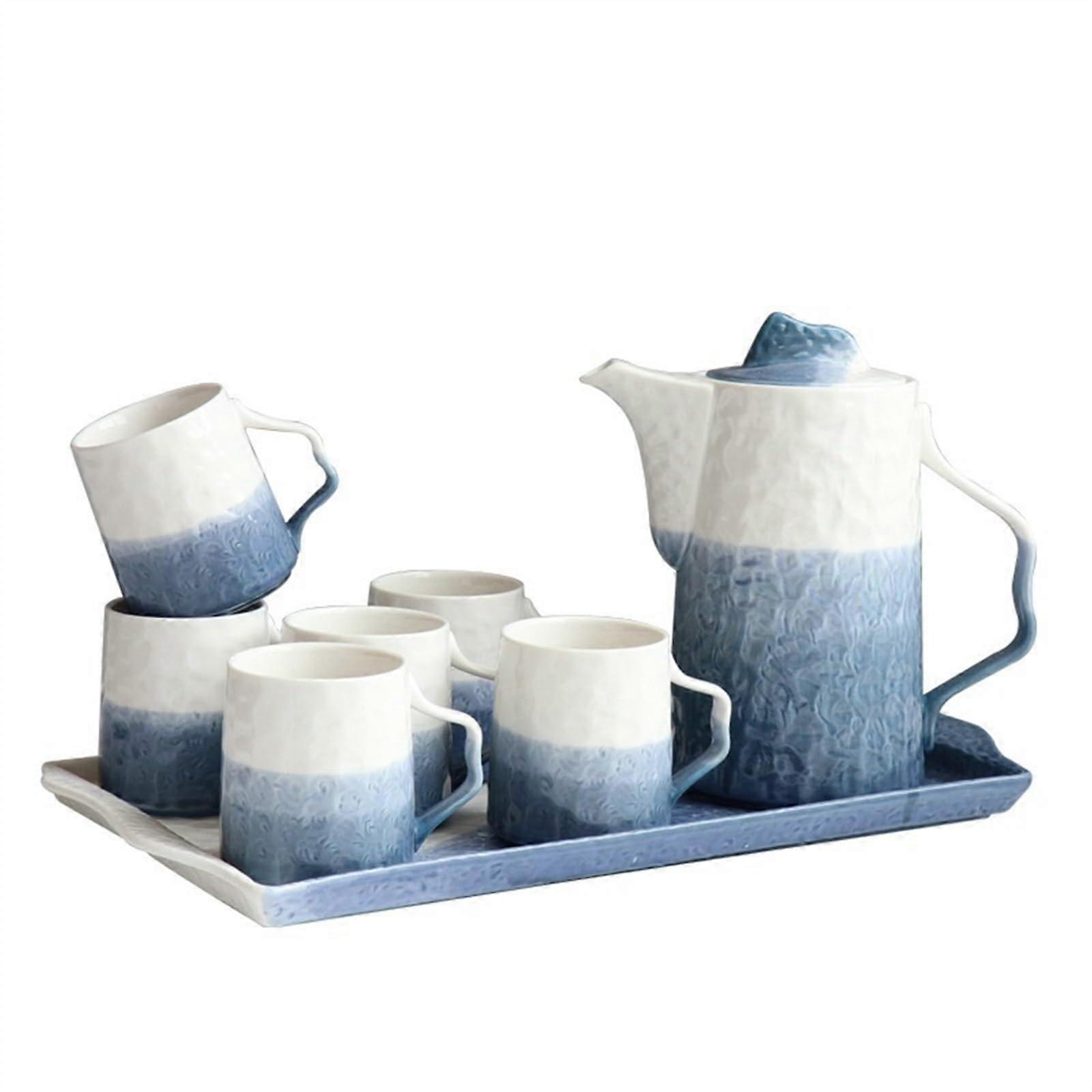 Ceramic Tea Set with Cups, Elegant Golden Handle, Dishwasher and Microwave Safe
