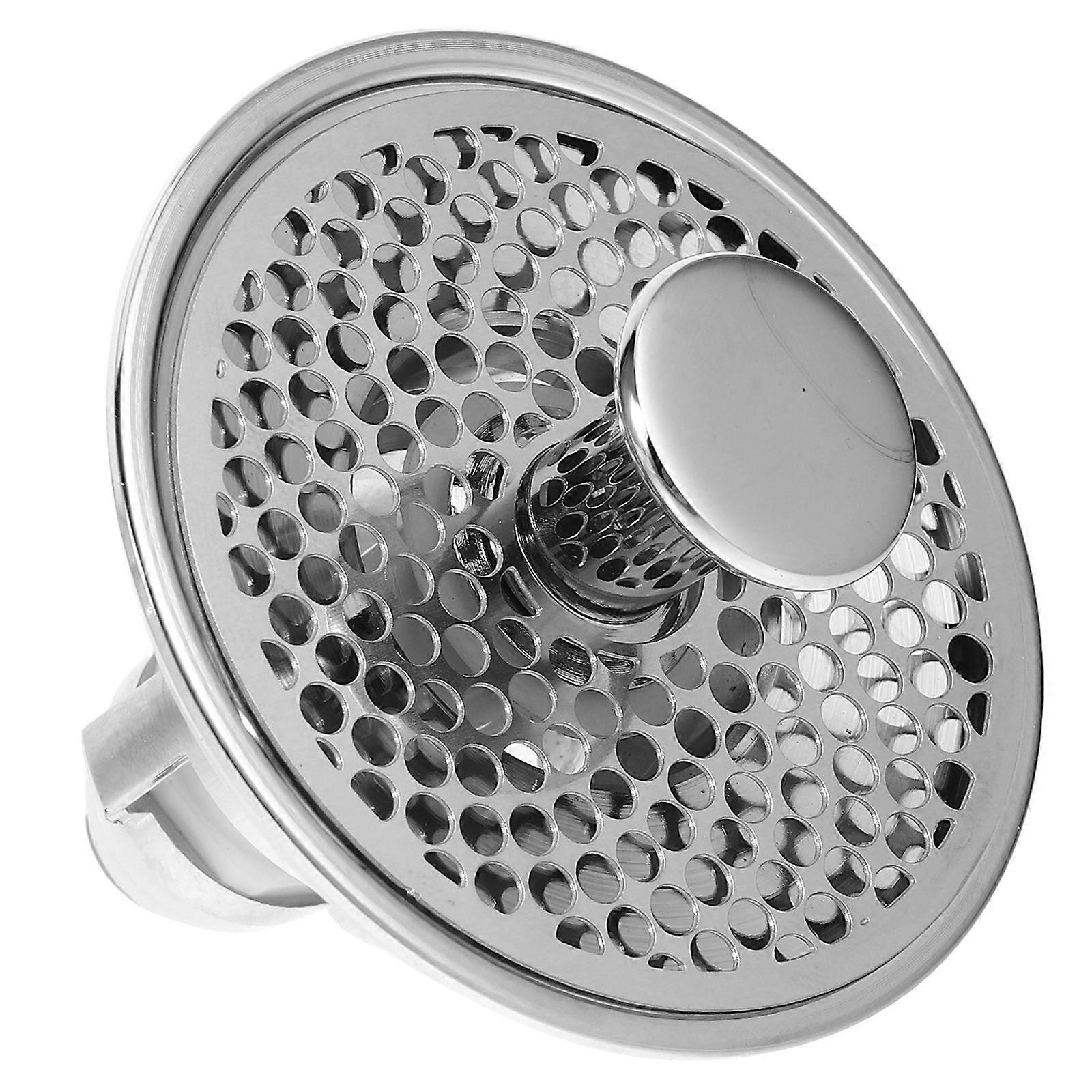 Bathroom Sink Stopper Push Type Stainless Steel Drain Stopper with Filter