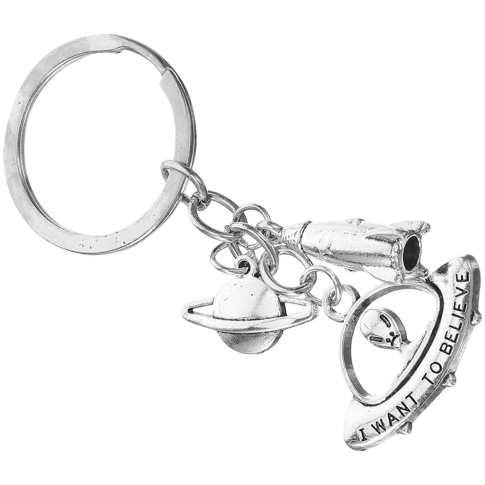 Creative Gift Keychain Silver Spaceship Pendant for Decoration