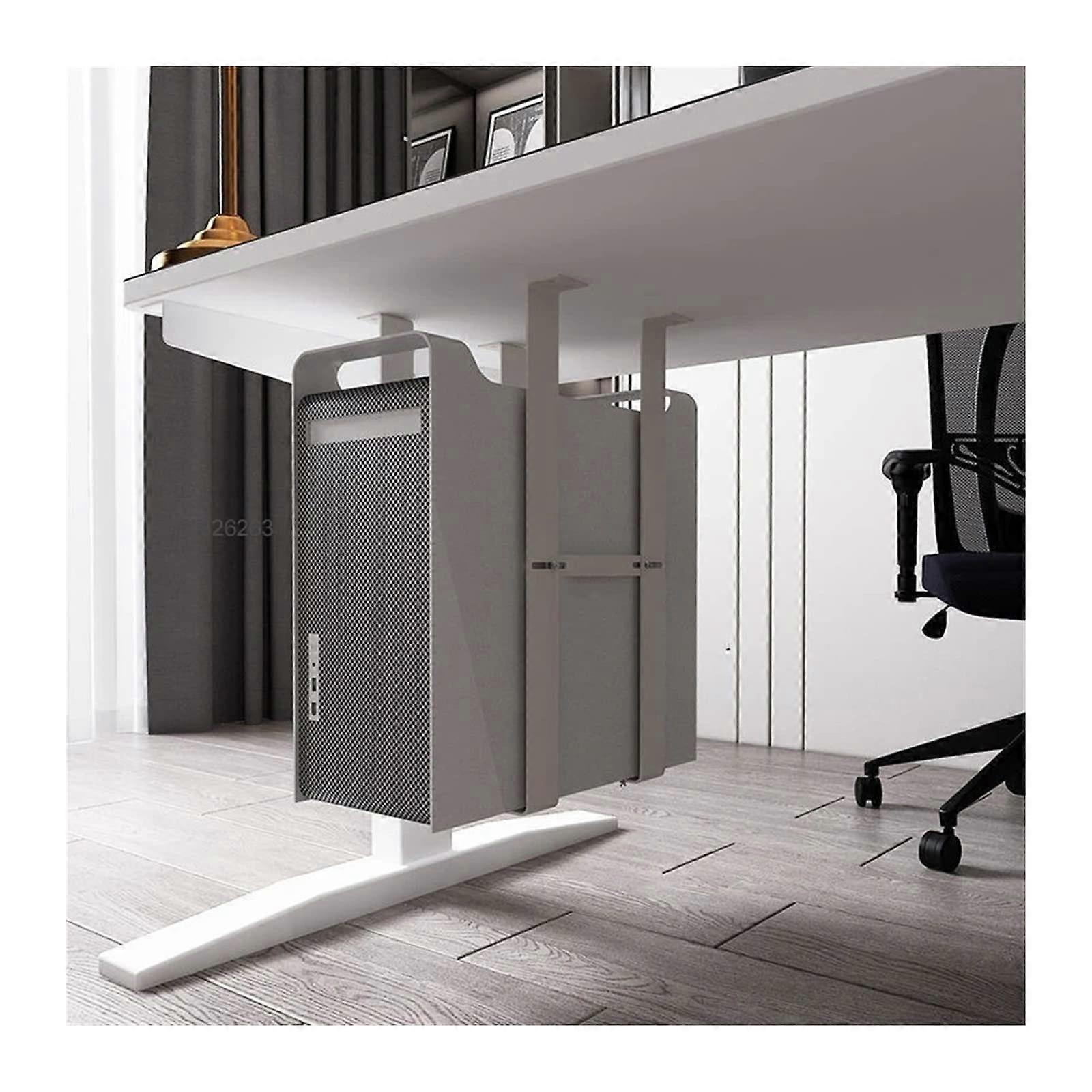 Under Desk CPU Mount, Adjustable Steel PC Tower Stand for Desktop, Heavy Duty Space Saving, White