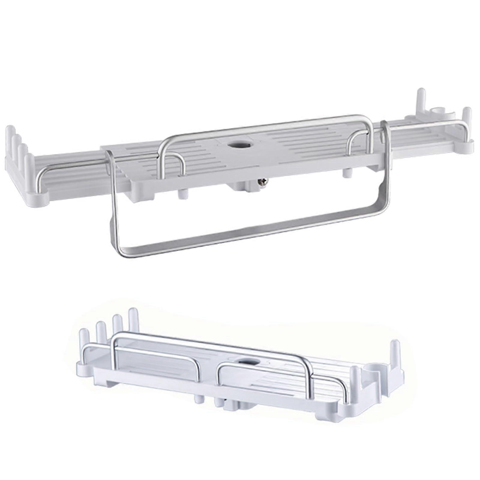 2 Set Adjustable Shower Caddy Organizer No Drilling Shampoo Holder Rack with Hooks White