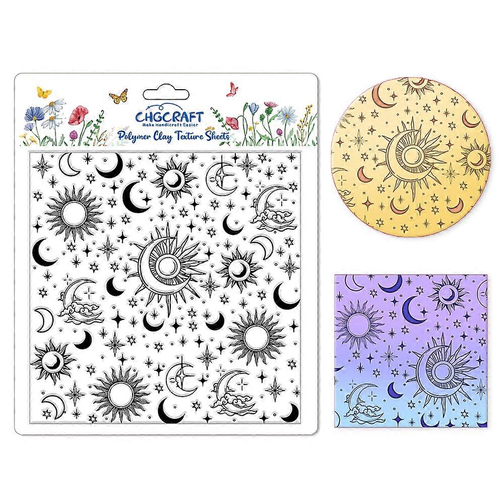 Sun and Moon Polymer Clay Texture Sheets Divination Pattern Silicone Texture Stamp Clay Texture Mat Modeling Pattern Pad Sheets for Jewelry and Earrin