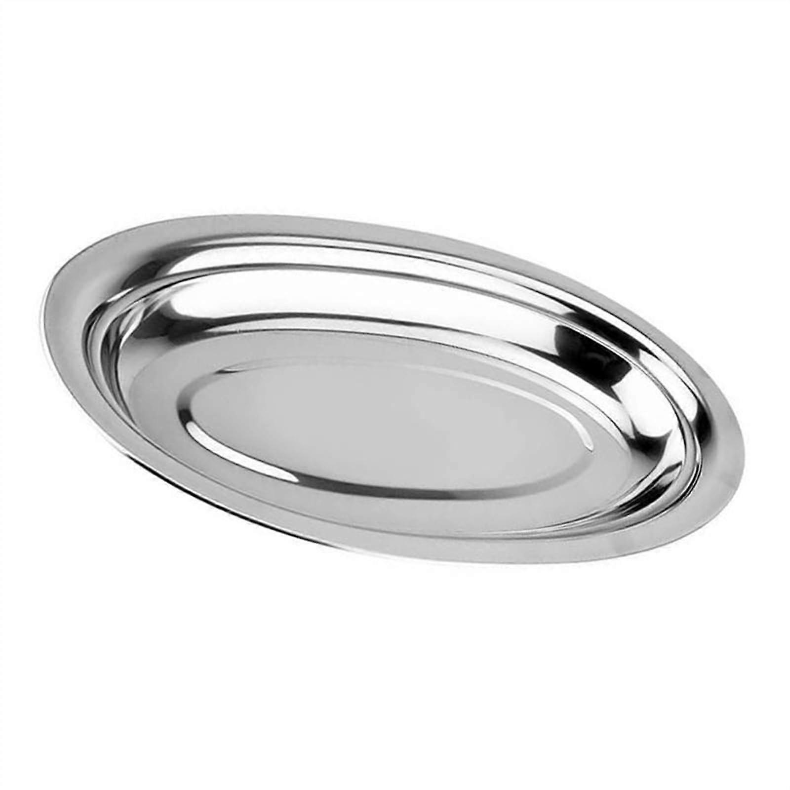 25.5cm Stainless Steel Dinner Plate Oval Serving Tray Stackable MultiPurpose Easy Clean