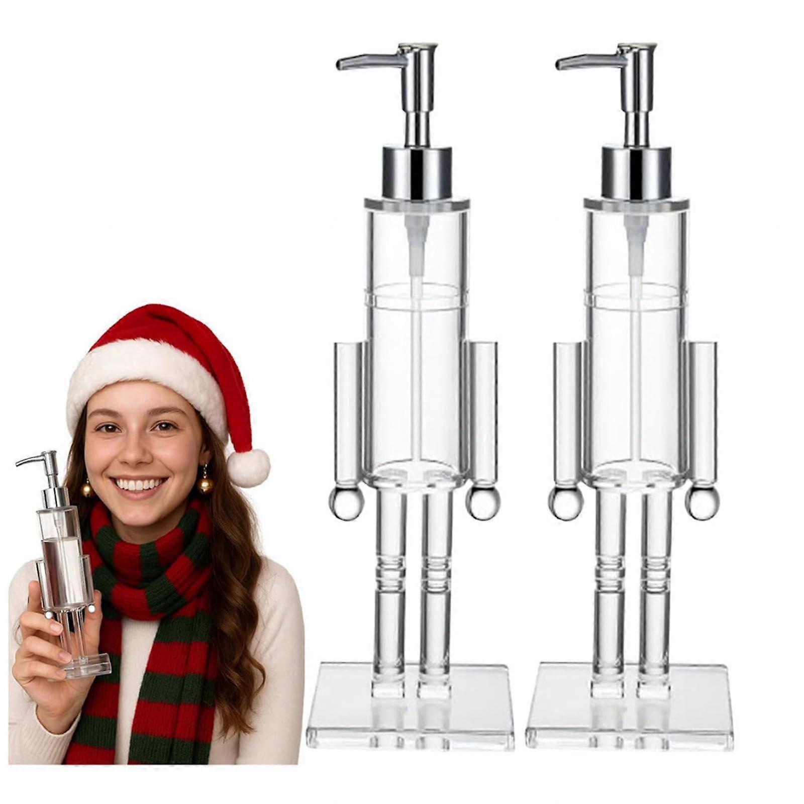 Christmas Nutcracker Soap Dispenser Set, Clear Acrylic Pump, Festive Design, 5.5oz, 2 Pack